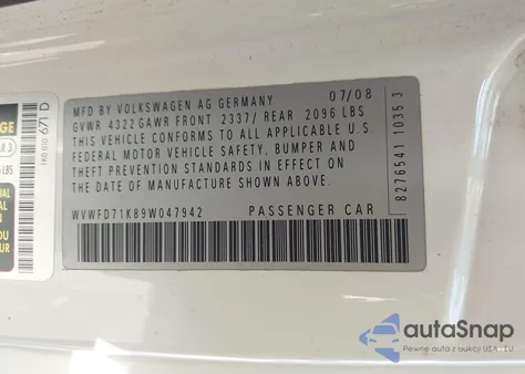 2009 Volkswagen Gti 2-Door from USA, damaged, VIN WVWFD71K89W047942